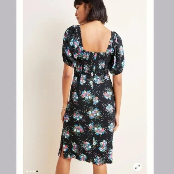Anthropologie Scarletta Sweetheart Midi Dress Black Floral Romantic Anthro 6 - Picture 2 of 12